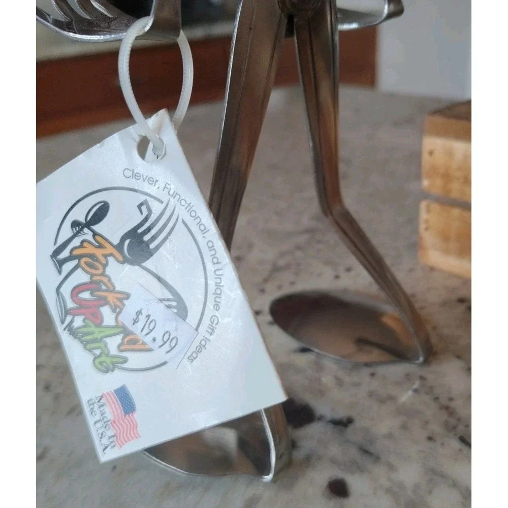 Forked Up Art Sculpture Recipe‎ Card Holder Stainless Steel USA New